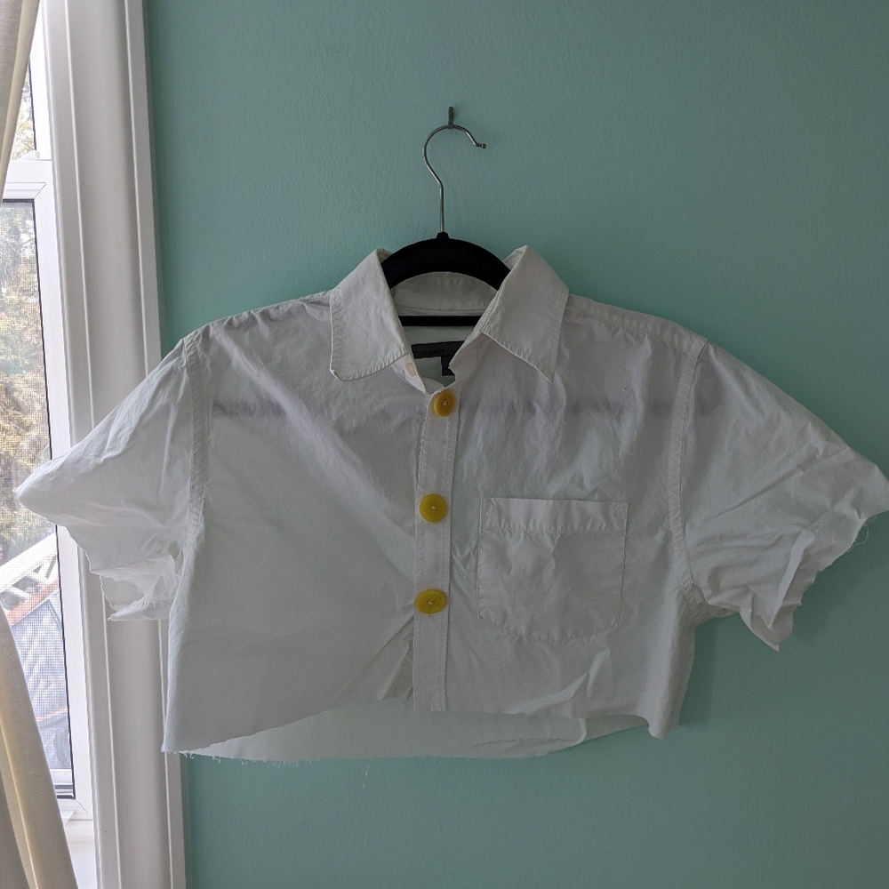 reworked white button down crop top